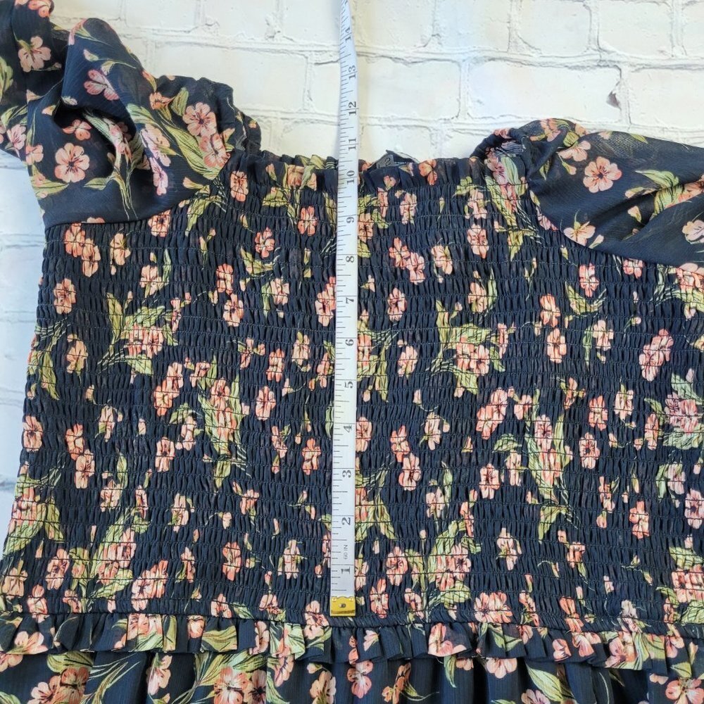 ✅ NWT 1.State black floral maxi dress smoked waist square neck size L - Picture 9 of 13